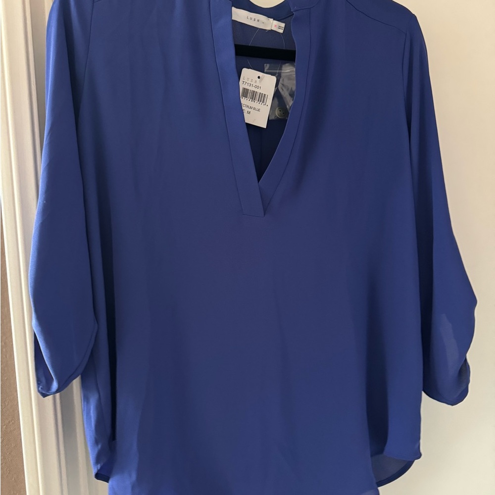Lush Cobalt V-Neck Tunic Blouse